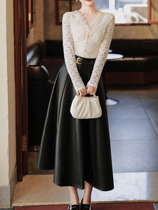 2 Piece Cardigan Top With PU Swing Skirt 1950s Vintage Outfits