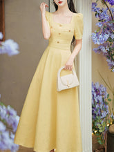 Load image into Gallery viewer, Yellow Square Neck Short Sleeve 1950S Vintage Dress