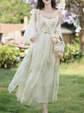 Load image into Gallery viewer, White Bohemian Retro Suspender Top Tassel Skirt 1970S Vintage Set
