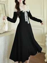 Load image into Gallery viewer, Classic White Lace Audrey Hepburn Style Black Dress