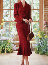 Load image into Gallery viewer, Warm Christmas Red Tweed Blazer and Skirt Set