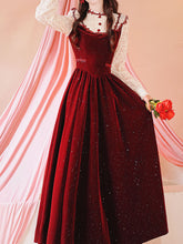 Load image into Gallery viewer, 50s Retro Christmas Red  Lace with Sequin Velvet Vintage Dress