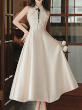 Load image into Gallery viewer, 1950s Vintage Halter A-line Gown with Lace Satin Dress