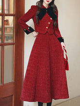 Load image into Gallery viewer, 2PS Red Bow Tweed Warm Coat With Swing Skirt 1950S Vintage Audrey Hepburn's Style Outfits