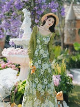 Load image into Gallery viewer, 2PS Green Floral Lace Dress with Green Knit Mesh Cardigan