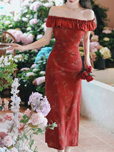 Load image into Gallery viewer, Red Butterfly Print Off Shoulder Bodycon Dress