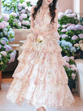 Load image into Gallery viewer, Pink Floral Print Halter Neck Backless Vintage Dress