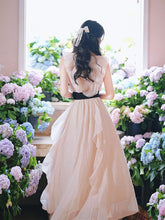 Load image into Gallery viewer, Pink Flowy Ruffle V-Neck Dress with Black Bow Belt