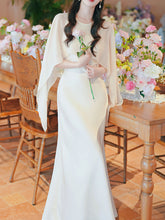 Load image into Gallery viewer, Flowing Chiffon Cape Satin Maxi Dress for Wedding