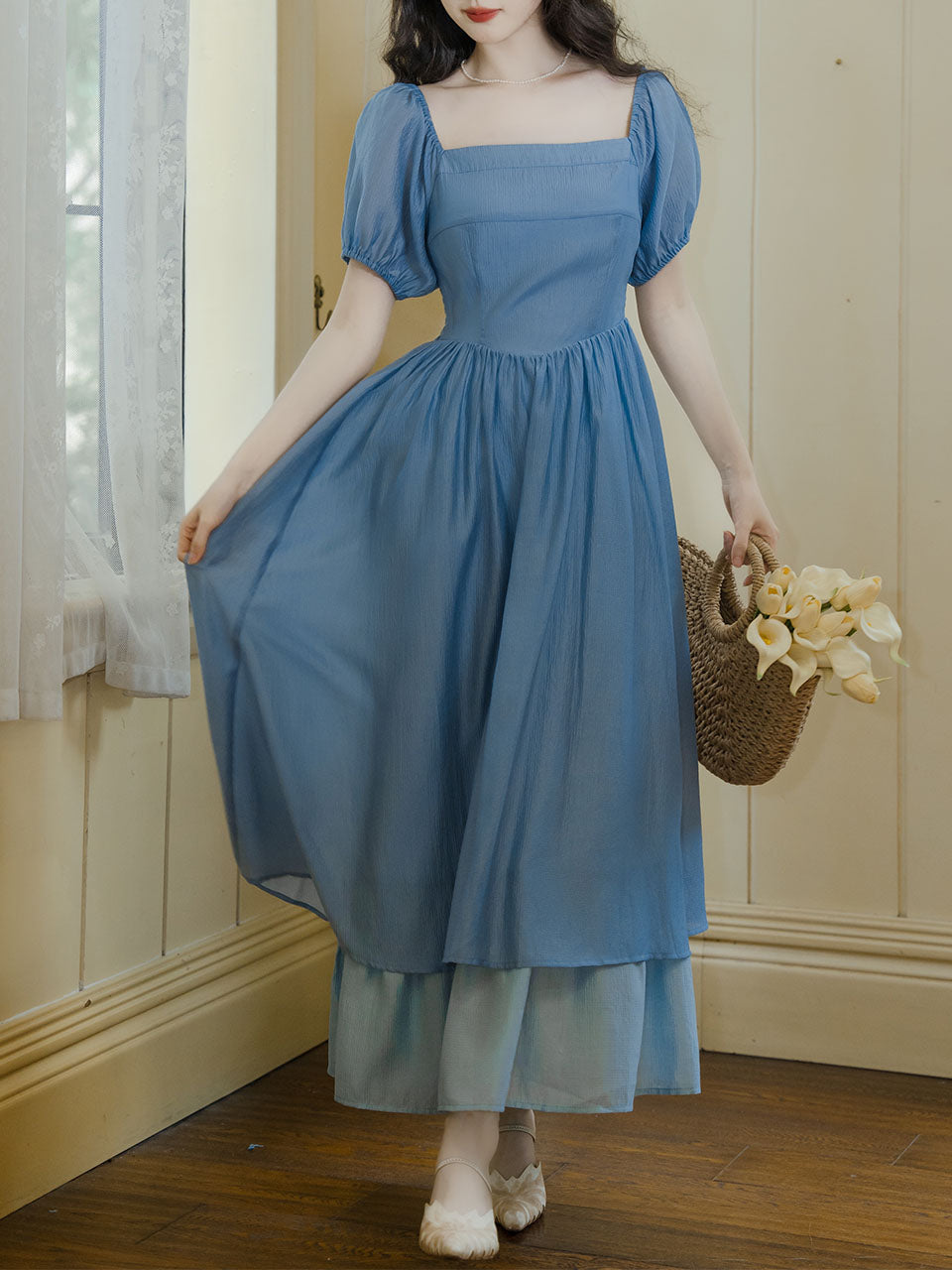 1950S Vintage Blue Square Collar Swing Dress Inspired The Little Merma Jolly Vintage 1950S Vintage Blue Square Collar Swing Dress Inspired The Little Merma Jolly Vintage