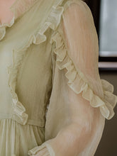 Load image into Gallery viewer, Mint Green Ruffled V-neck Flowing Long-sleeved Romantic Retro Tea Dress