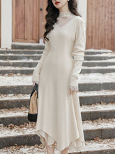 Load image into Gallery viewer, White Lace Top and V Neck  Knit Sweater Dress 1950S Vintage Dress Suits