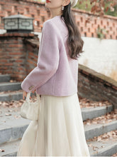 Load image into Gallery viewer, 2PS Purple Round Long Sleeve Wool Coat With Swing Skirt Suit