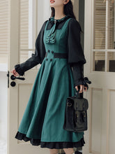 Load image into Gallery viewer, 2PS Dark Green Magic Cascade Collar Dress With Cape Inspired By Slytherin House