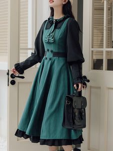 2PS Dark Green Magic Cascade Collar Dress With Cape Inspired By Slytherin House