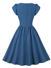 Load image into Gallery viewer, Blue Ruffles Crew Neck 1950S Vintage Swing Dress
