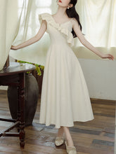 Load image into Gallery viewer, 1950S Hepburn Style White Ruffles Shoulder Vintage Wedding Dress For Women