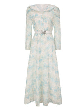 Load image into Gallery viewer, Purple Floral Print Vintage 3/4 Sleeve Dress with Bow Belt