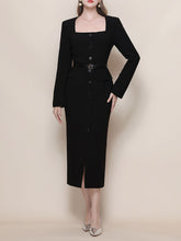 Load image into Gallery viewer, Black Square Collar Long Sleeve Bodycon 1960S Dress