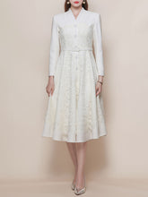 Load image into Gallery viewer, White V Neck Long Sleeve Classic 1950S Vintage Dress