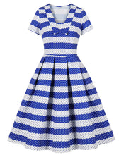 Load image into Gallery viewer, Blue Stripe Sailor Collar Short Sleeve 1950s Vintage Dress