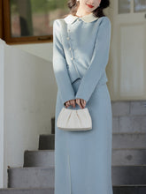 Load image into Gallery viewer, 2PS Light Blue Rounded Flat Long Sleeve Wool Coat With Skirt Suit