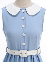 Load image into Gallery viewer, 1950s Vintage Baby Blue Peter Pan Collar Sleeveless Retro Swing Dress
