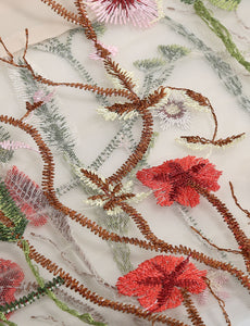 Wine Red Semi Mesh Flower Embroidered Spaghetti Strap Sleeveless 50S Swing Dress