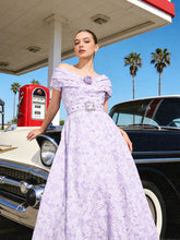 Load image into Gallery viewer, Lavender 3D Rose Vintage Pleated V-Neck Swing Dress