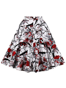 1950S Floral Print High Wasit Pleated Swing Vintage Skirt