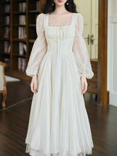 Load image into Gallery viewer, White Lace Square Collar Long Sleeve 1950S Vintage Swing Dress