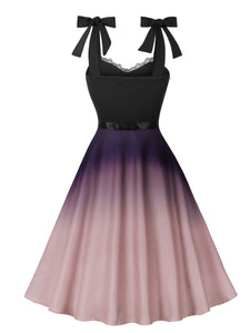 Pink Gradient Color Strap Lace 1950s Vintage Swing Dress