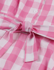 Barbie Pink And White Plaid V Neck 1950s Swing Dress