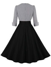 Load image into Gallery viewer, 1950s Black V Neck Plaid 3/4 Sleeve Vintage Swing Dress With Belt