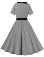 Load image into Gallery viewer, 1950s Black Square Collar Plaid Short Sleeve Vintage Swing Dress With Button