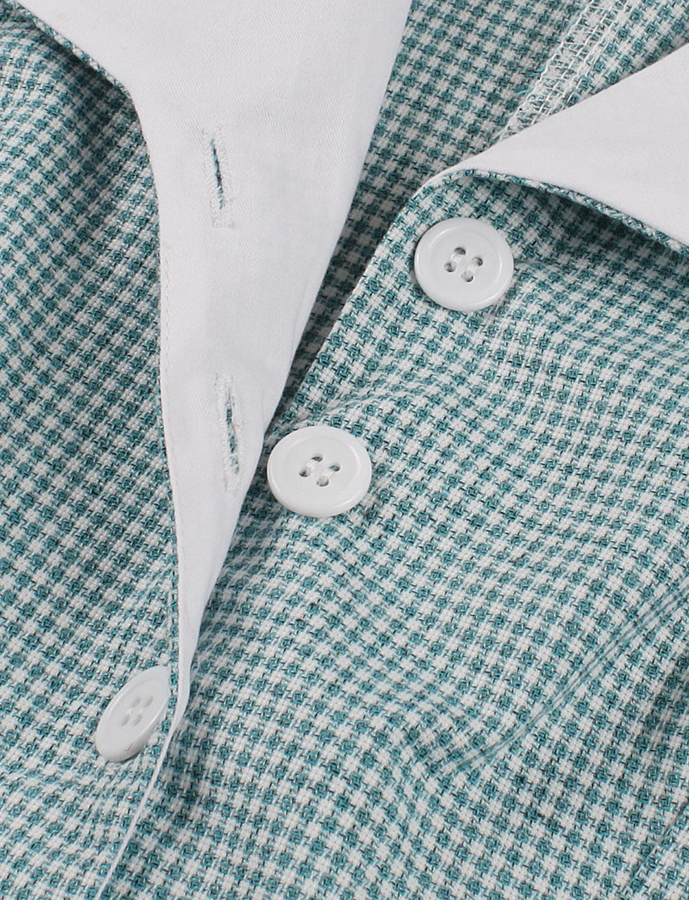 Green Houndstooth Plaid V Neck 1950s Swing Dress With Belt Jolly Vintage Green Houndstooth Plaid V Neck 1950s Swing Dress With Belt Jolly Vintage