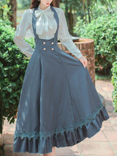 Load image into Gallery viewer, 2PS White Bowknot Shirt And Blue Stripe Swing Strap Dress 1950S Dresss Set