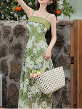 Load image into Gallery viewer, 1940S Green Lace Embroidered Spaghetti Strap Vintage Dress