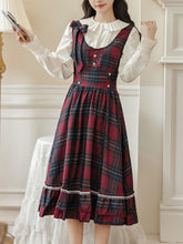 Load image into Gallery viewer, 2PS Red Plaid Christmas Vintage Dress with White Shirt