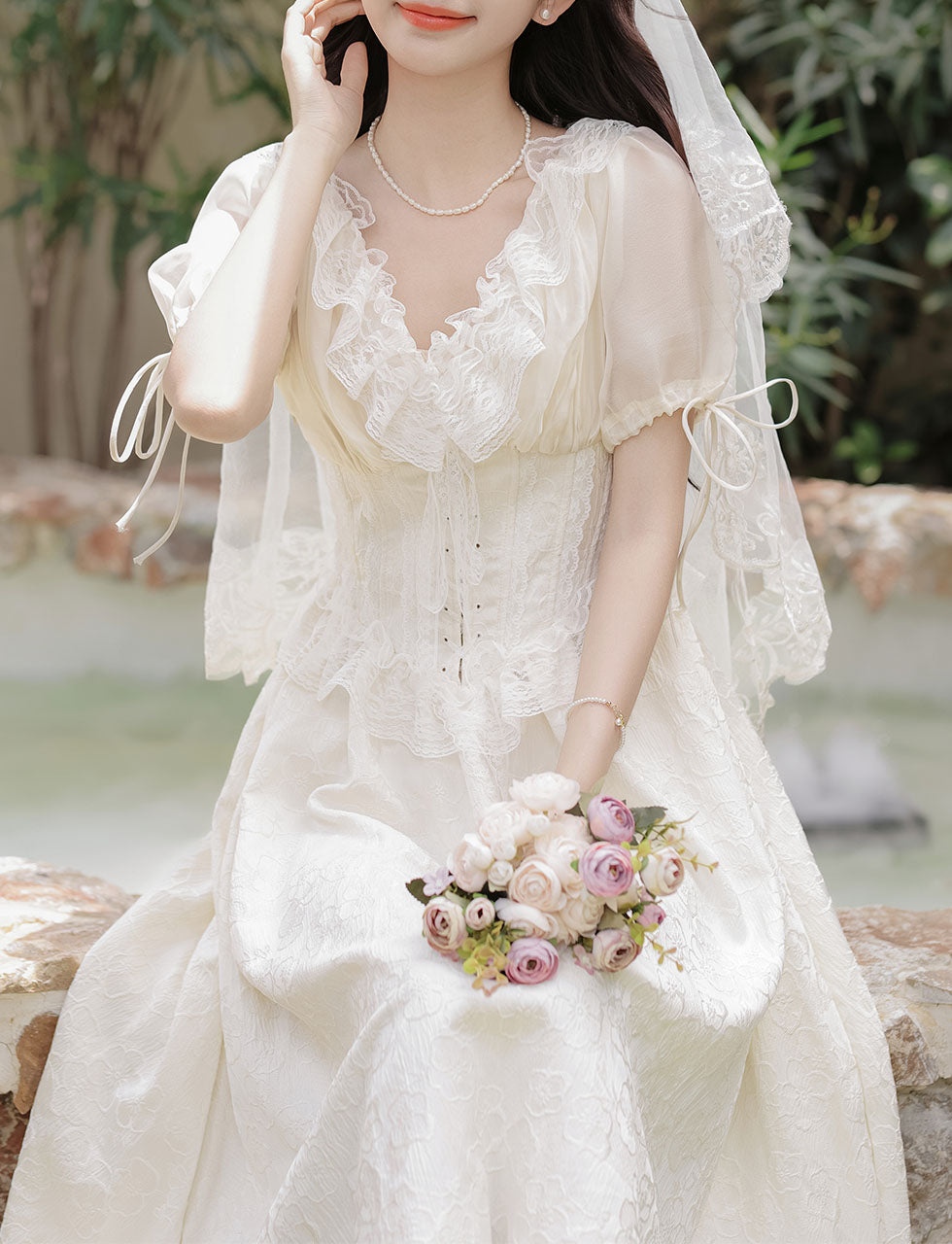 maxi dress with short sleeves for wedding Michelle Short Sleeve Bridal Maxi Dress Ivory