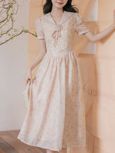 Load image into Gallery viewer, Apricot Sailor Collar Handmade Rosettes Vintage Dress