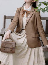 Load image into Gallery viewer, 3 Piece Brown Retro Suspender Dress with Apricot Shirt Blazer Suit