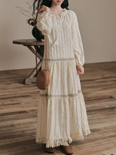 Load image into Gallery viewer, Bohemian White Embroidered Cotton Tassel Hem Maxi Dress with Suede Embroidered Vest Boho Suit