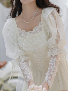 Sweet Victorian Lace Square Collar Corset Short Sleeve Wedding Mini Dress