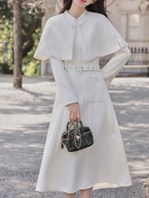 Load image into Gallery viewer, White Cape Vintage Cottagecore Two-Piece Dress Set