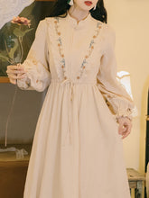 Load image into Gallery viewer, Apricot Stand Collar Ruffles Embroidered Swing Retro Dress