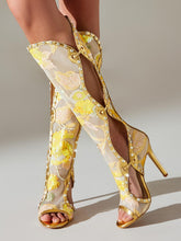 Load image into Gallery viewer, 10CM High Heel Hollow Design Peep-toe Sandals Boots