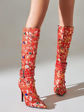 Load image into Gallery viewer, 10CM Red Luxury Embroidered Stiletto Heel Boots Vintage Shoes