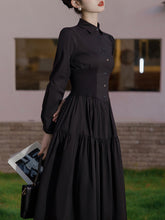 Load image into Gallery viewer, 2PS Black Long Sleeve Ruffles Cottagecore Dress With Rose Vest Suits