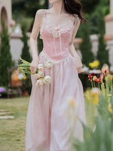 Load image into Gallery viewer, 2PS Pink Lace Spaghetti Strap 1950S Swing Victoria&#39;s Fairy Dress With Lace Cardigan